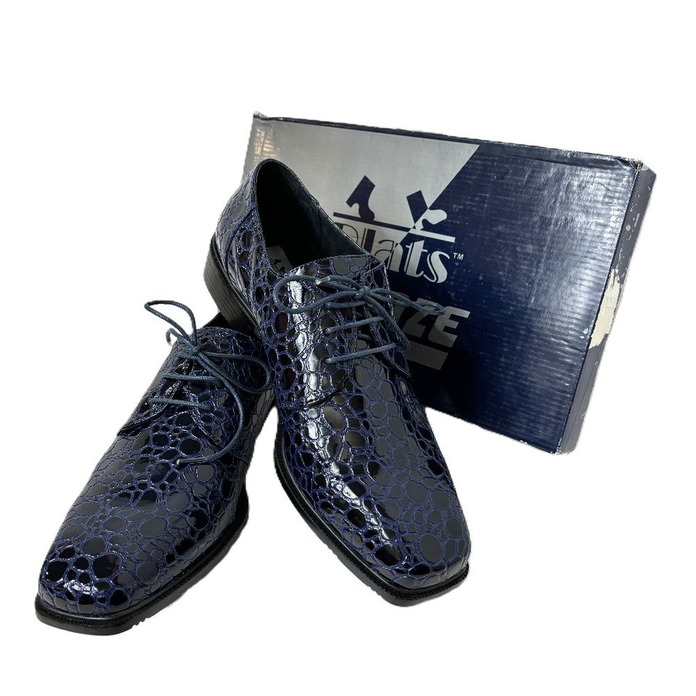 Vintage  Faux Alligator Oxford Formal zoot Dress Blue Shoe Rare OOAK NWOT